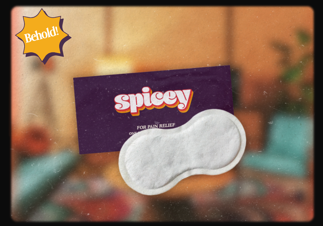 Spicey pain relief patch with a purple packaging on a blurred background
