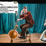 Man riding a unicycle on a stage with text overlay that says "Brilliantly Formulated!"